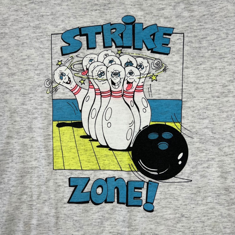 Vintage Strike Zone Bowling T Shirt Men's XL Grey Single Stitch Made in USA